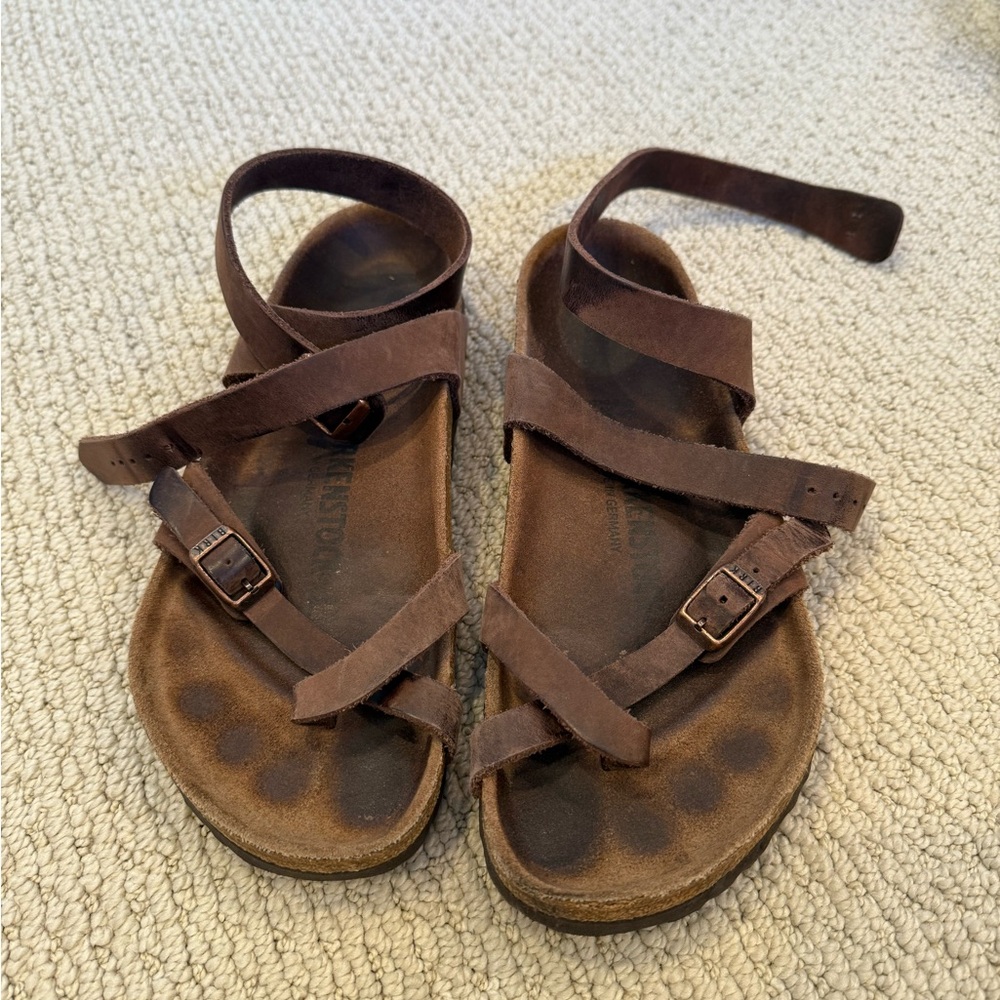 Brown Leather Ankle Strap Birkenstocks